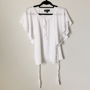 Lulus White Side Tie Tassel Flutter Sleeve Top